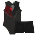 thumbnail image 4 of YONGHS Kids Girls Sleeveless Contrast Color Gymnastics Leotard Ballet Dancewear Biketard Tracksuit Red&Black 12, 4 of 7