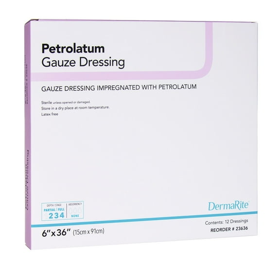 DermaRite Petrolatum Impregnated Dressing 6 x 36" Rectangle Gauze 23636 12 Ct