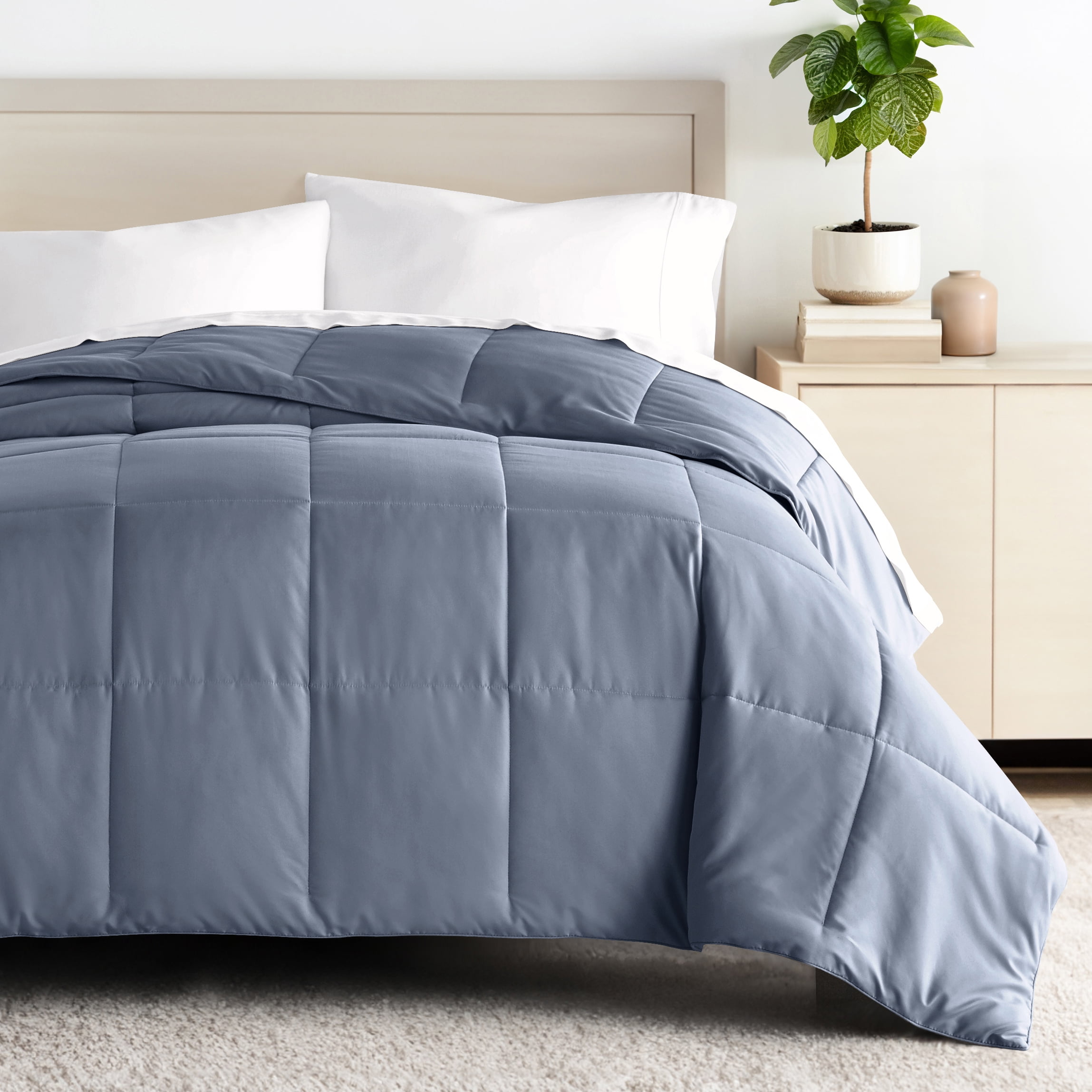 Breathable Cool Comforter All Season Lightweight Down-Alternative Solid Stone for Queen Size Bedding by Comfort Canopy