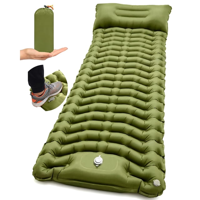 Colchoneta inflable para camping HAWAJOK de 10 cm con almohada, color verde oliva