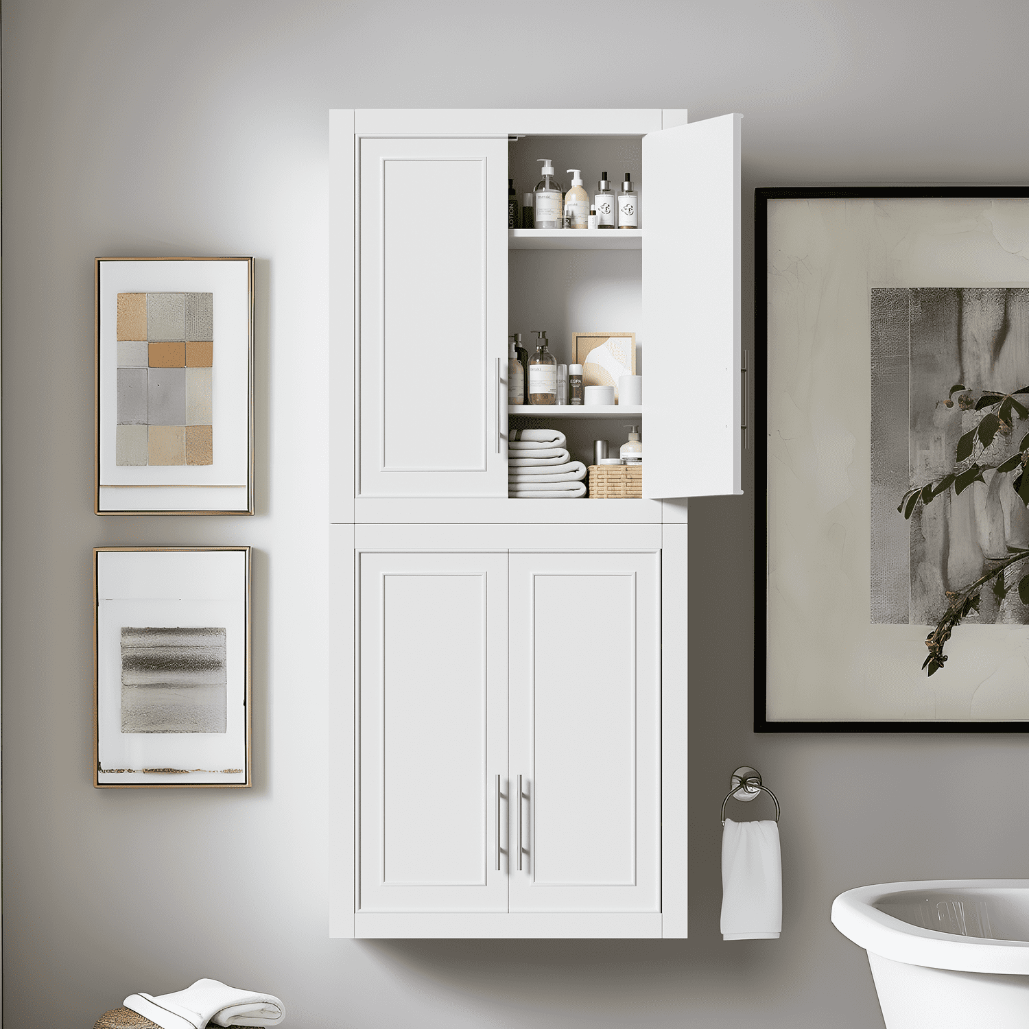 26"x22"x8" Modern Rectangle Wood Wall Mounted Storage Cabinets for Bathroom,White