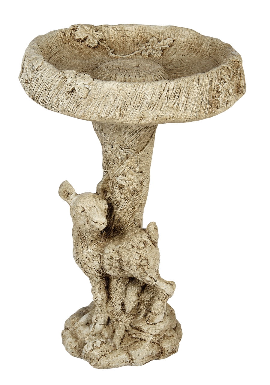 Solid Rock Stoneworks Concrete Fawn Birdbath 2pc 26" Tall - Buff Color