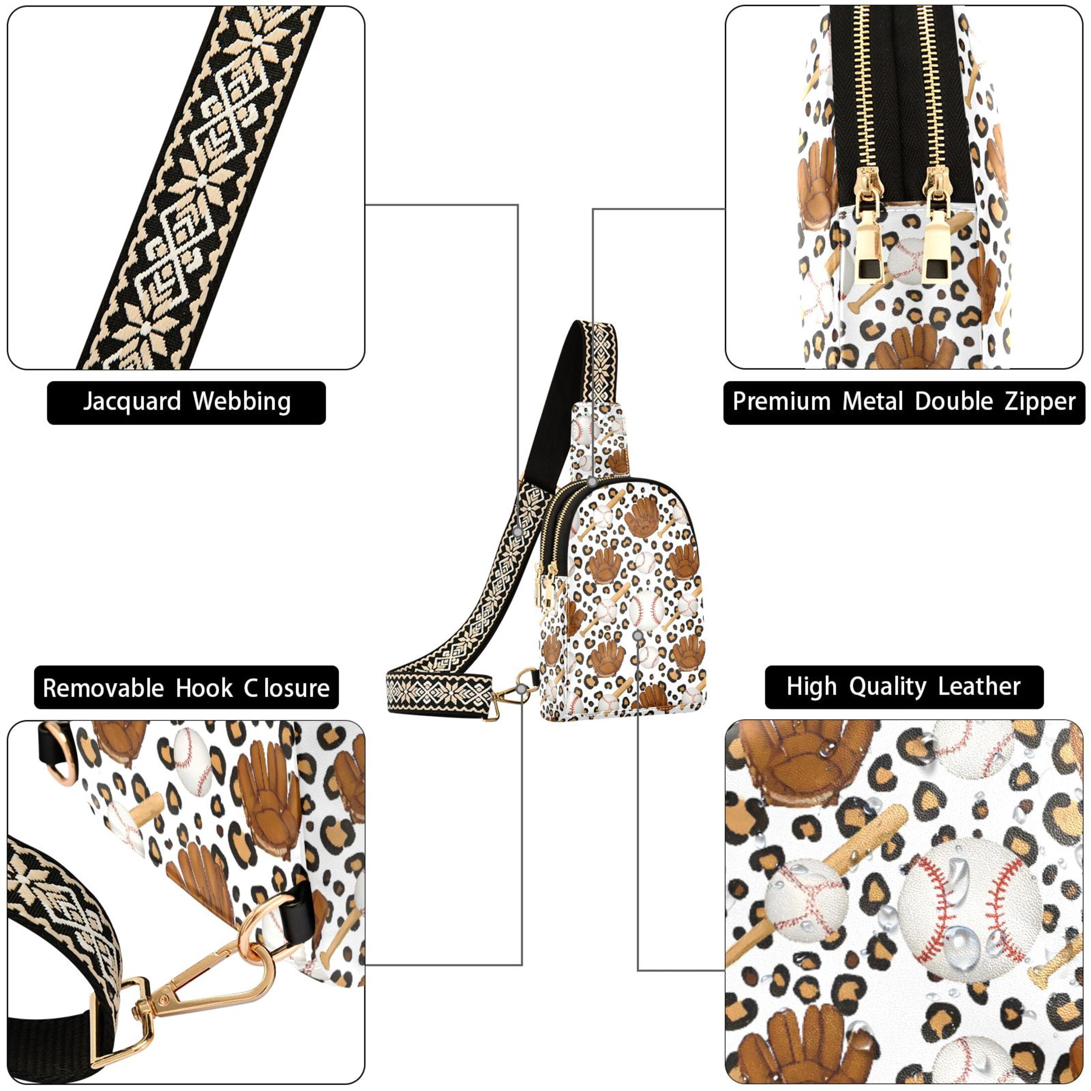 ALAZA Baseballs Leopard Sling Bag for Women Men Waterproof Crossbody Chest Bags