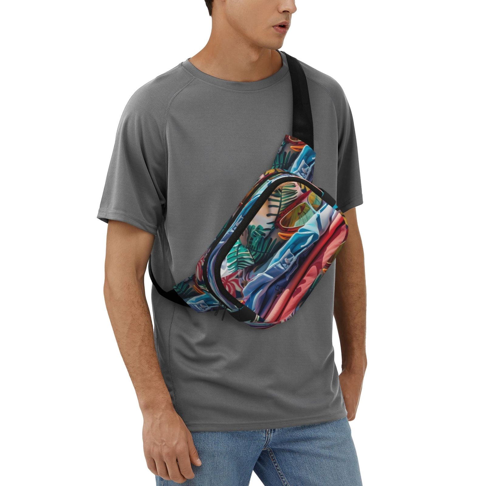 Picia Tropical Vacation Essentials Print Square Double-Layer Waist Bag Mini Adjustable Waist Belt Bag Exercise Running Travel Hiking