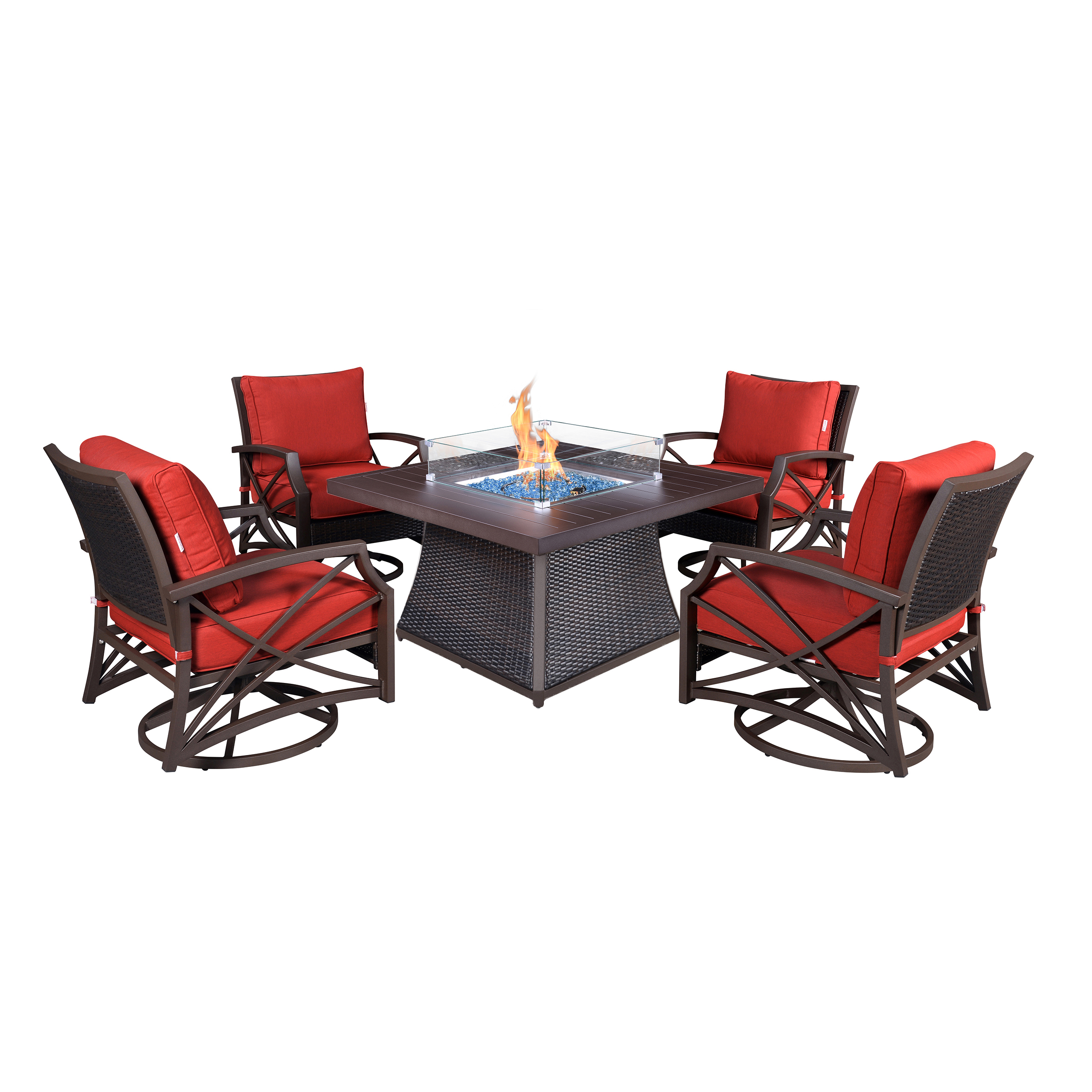 Kinger Home Patio Furniture Set with Propane Gas Fire Pit Tables