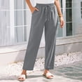 thumbnail image 4 of TRUBKH Linen Pants for Women Fashion Drawstring Lightweight Paperbag Pant Pull On Pants Vacation Beach Pants Resort Wear for Women 2026 Summer Boho Pants Palazzo Pants Comfort Resort Wear Gray 2XL, 4 of 6