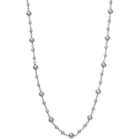 3-4mm and 5-6mm Dyed Gray Cultured Freshwater Pearl Sterling Silver Tin Cup Necklace, 18