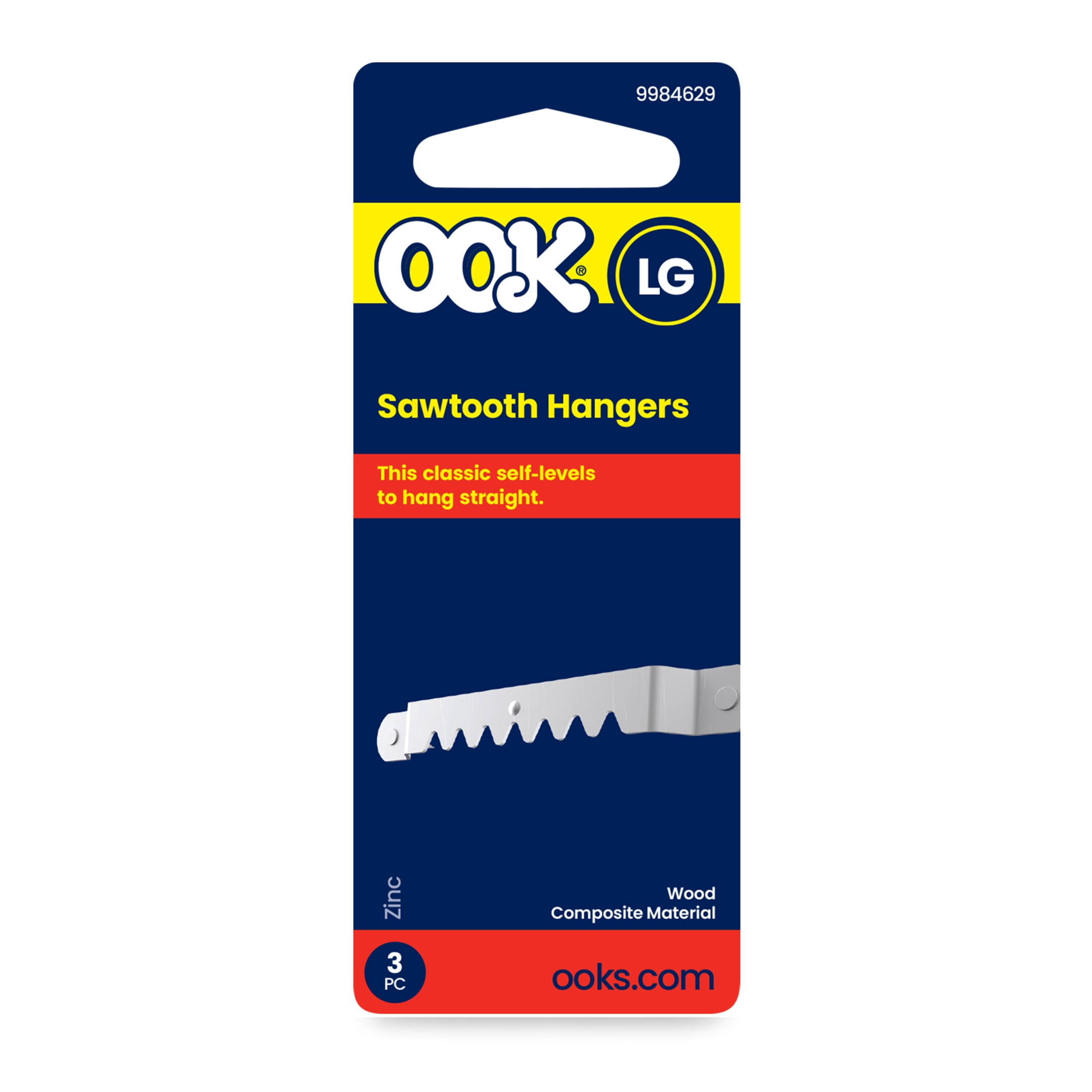 (3 pack) OOK Large Sawtooh Hangers, Steel, Silver Finish, 3 Pieces