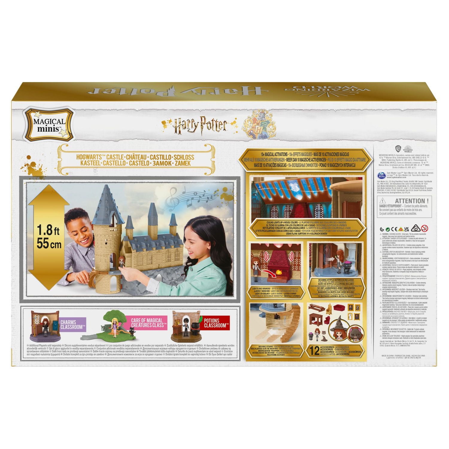 Wizarding World, Magical Minis, Château de Hogwarts avec 12 accessoires, effets lumineux et sonores et poupée Hermione exclusive, jouets pour les enfants à partir de 5 ans