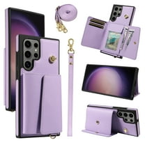 for Samsung Galaxy S25 Ultra Magnetic Back Flip Wallet Case with Card Slots, PU Leather TPU Full Body Protection, with Shoulder Strap & Wrist Strap, Classic Kickstand Protective Rugged Cover, Purple