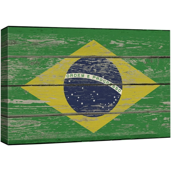 wall26 Canvas Print Wall Art Brazilian Flag on Vintage Retro Wood Panels Pop Culture Cultural Digital Art Modern Art Traditional Colorful for Living Room, Bedroom, Office - 32"x48"