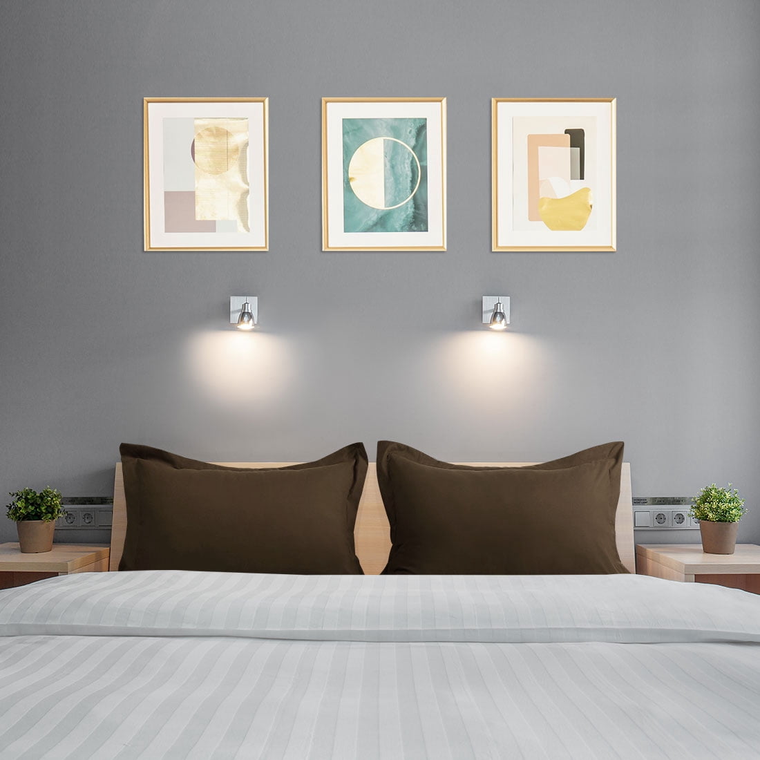 Unique Bargains 2-Pack Envelope Closure Pillow Sham Queen Brown