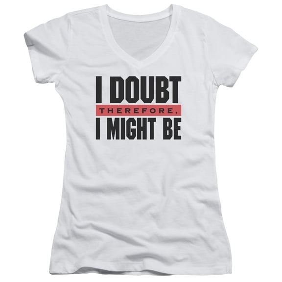 - I Doubt - Juniors Cap Sleeve V-Neck Shirt - Medium