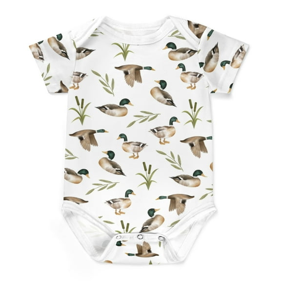 Wild Ducks Hunting Baby Bodysuits Mallard Duck Green Leaves Short Sleeve Baby Romper for Boy Girl Infant Soft Baby Clothes