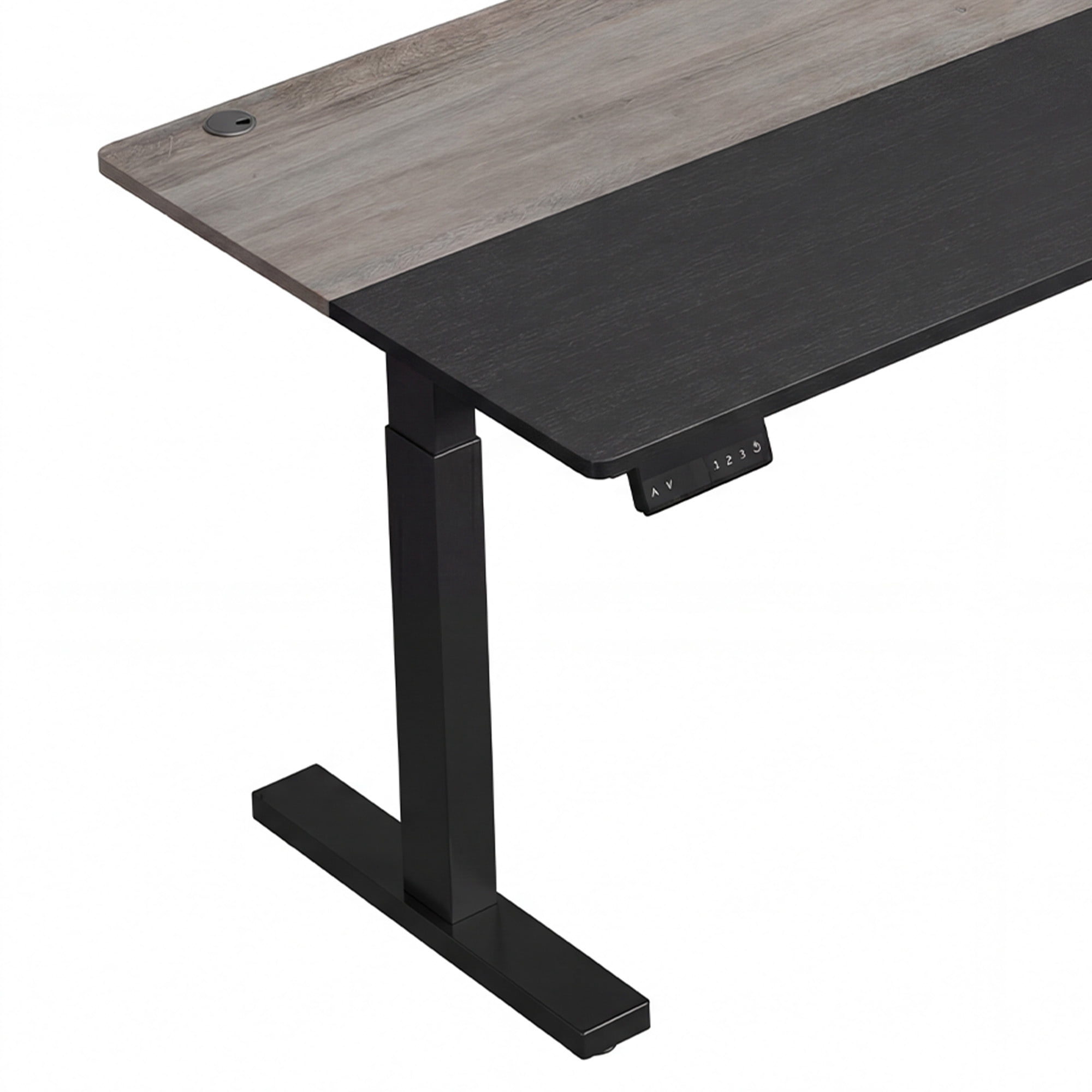 Dextrus 70.1" L Shaped Electric Standing Desk with Power Outlets, Adjustable Height Sit Stand Corner Executive Desk with Drawers & Shelves, Grey + Black