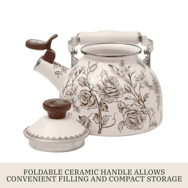 The Pioneer Woman 2.0-Quart Enamel on Steel Agatha Tea Kettle