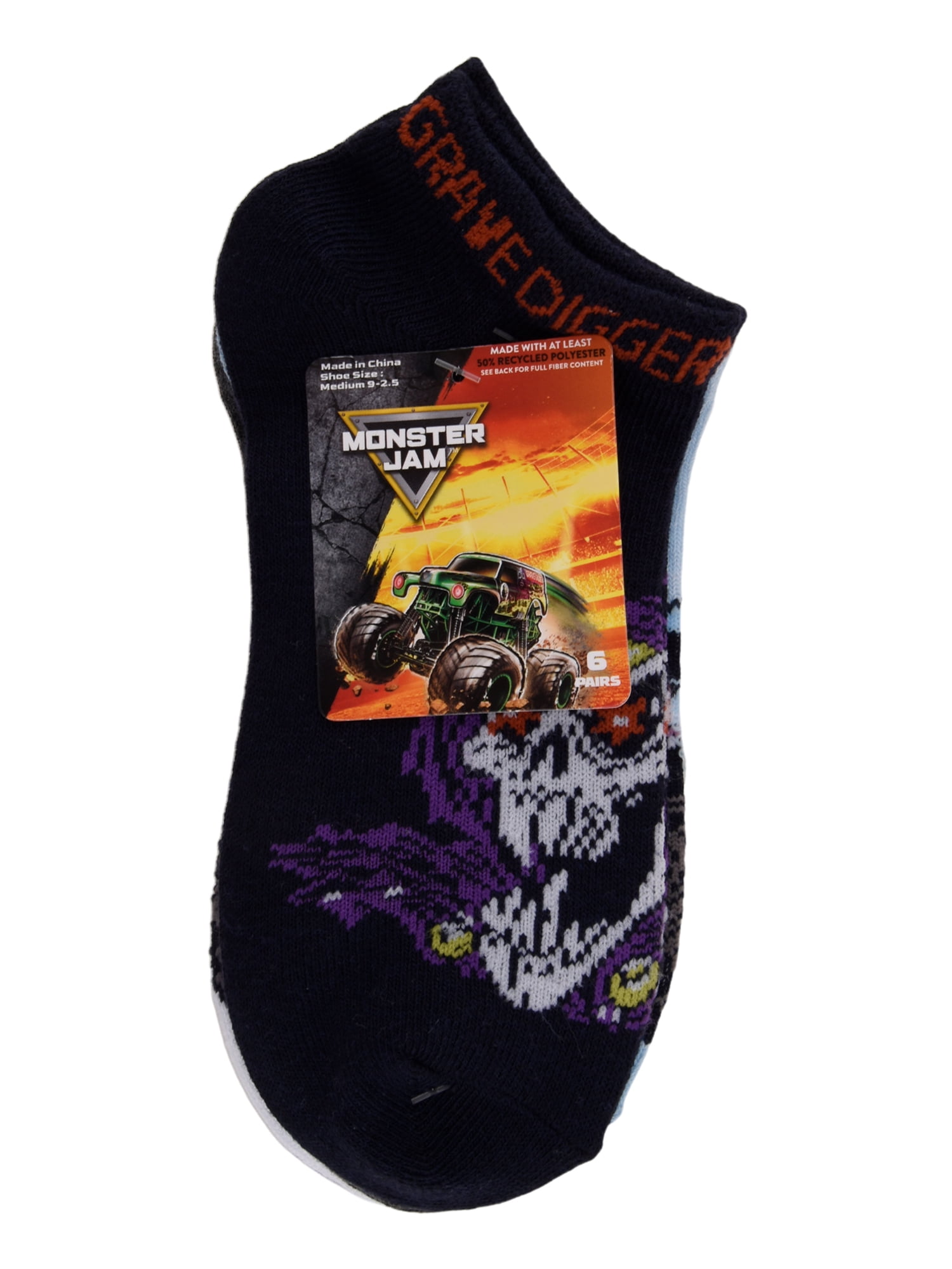 Monster Jam No Show Socks, 6-Pack, Sizes M Boys