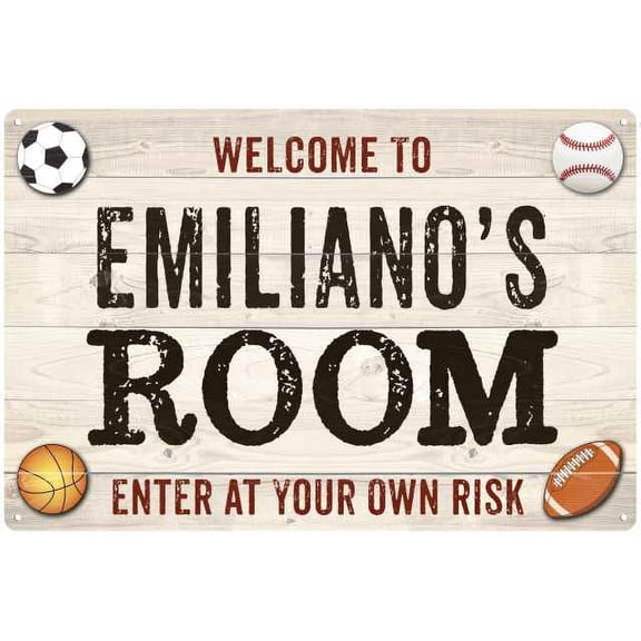 EMILIANO'S Room Kids Bedroom Sign Boy's Gift 8x12 Metal 108120090338