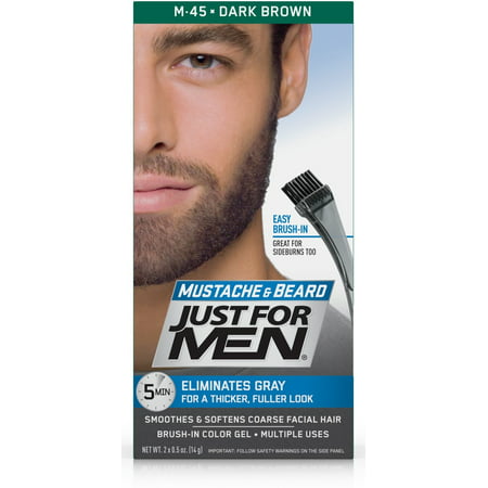Just For Men Mustache and Beard, Easy Brush-In Facial Hair Color Gel, Dark Brown, Shade M-45 (Pack of