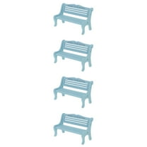 Set of 4 Miniature Wood Bench Model Doll House Furniture Blue