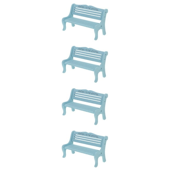 Set of 4 Miniature Wood Bench Model Doll House Furniture Blue