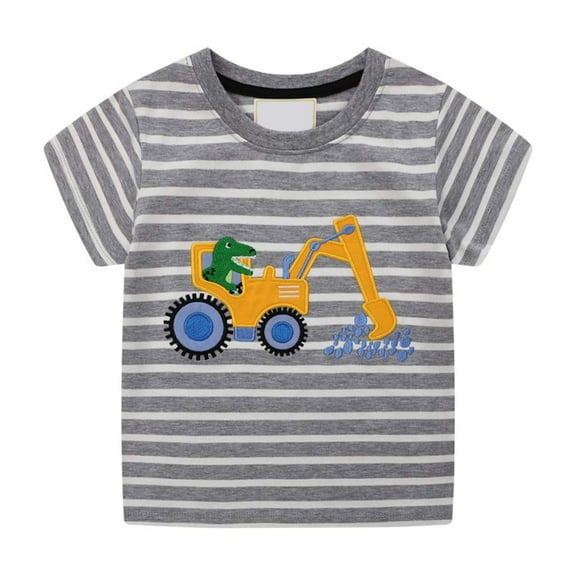 Hiijoy Infant Boys T Shirt Excavator Stripe Print Short Sleeve T-Shirt Kids Active Tee Shirt