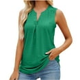 thumbnail image 2 of Meichang Women's Notch V Neck Tank Tops Sleeveless Summer Loose Casual Eyelet Blouses Solid Business Work Shirts Tank Tops Basic Green M, 2 of 6