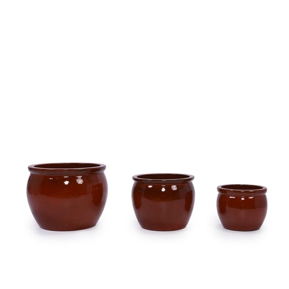 BOFANG 3 Piece Orange Ceramic Planter Set with Drainage for Indoor & Outdoor