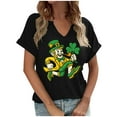 thumbnail image 4 of NuoCaiYun St Patricks Day Tops for Women V Neck Funny T-Shirt Irish Shamrock Graphic Short Sleeve Clover Tee, 4 of 6