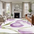 thumbnail image 2 of Rectangle Rug 6x9ft Area Rug, Spring Purple Flower Petals on White Area Rugs for Living Room Bedroom, Watercolor Floral Floor Mat Non-Slip Non-Shedding Carpet Indoor Accent Rugs, 2 of 9