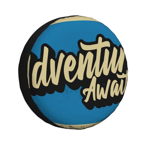 Fuzoiu Adventure Awaits Print Universal Spare Tire Cover with Buckle Strap, Waterproof Wheel Covers for Jeep, Trailer, RV, Truck and All Car-14 inch