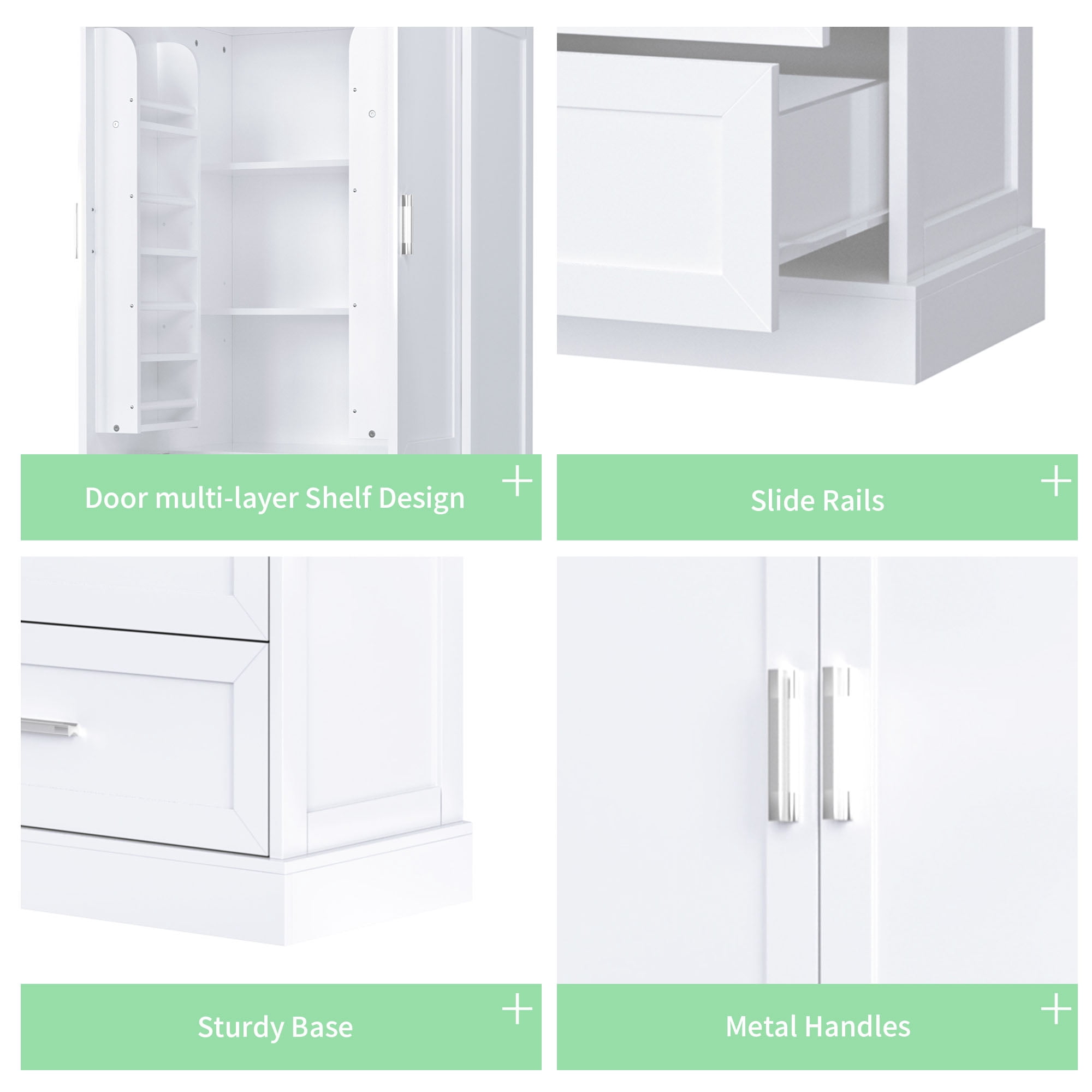 Harper & Bright Designs Tall Bathroom Storage Cabinet with Doors and Drawers, Modern Freestanding Cabinet with Adjustable Shelf for Bathroom, White