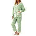 thumbnail image 6 of qelini Cardigan Pajama Set for Women Plus Size V Neck Fleece Lined Long Sleeve Top & Pants 2 Piece Winter Sleepwear Ptint Home Wear, 6 of 8
