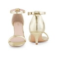 thumbnail image 2 of BLISSFUL STEP Women's Shoes Metallic Ankle Strap Kitten Heel Square Toe Sandals Gold 6, 2 of 7