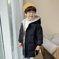 thumbnail image 3 of Boys Girls Long Heavyweight Hooded Puffer Jacket Packable Autumn and Winter Long Down Coats Black 140, 3 of 6