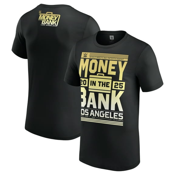 Men's Black Money in the Bank 2025 LA Gold Block T-Shirt