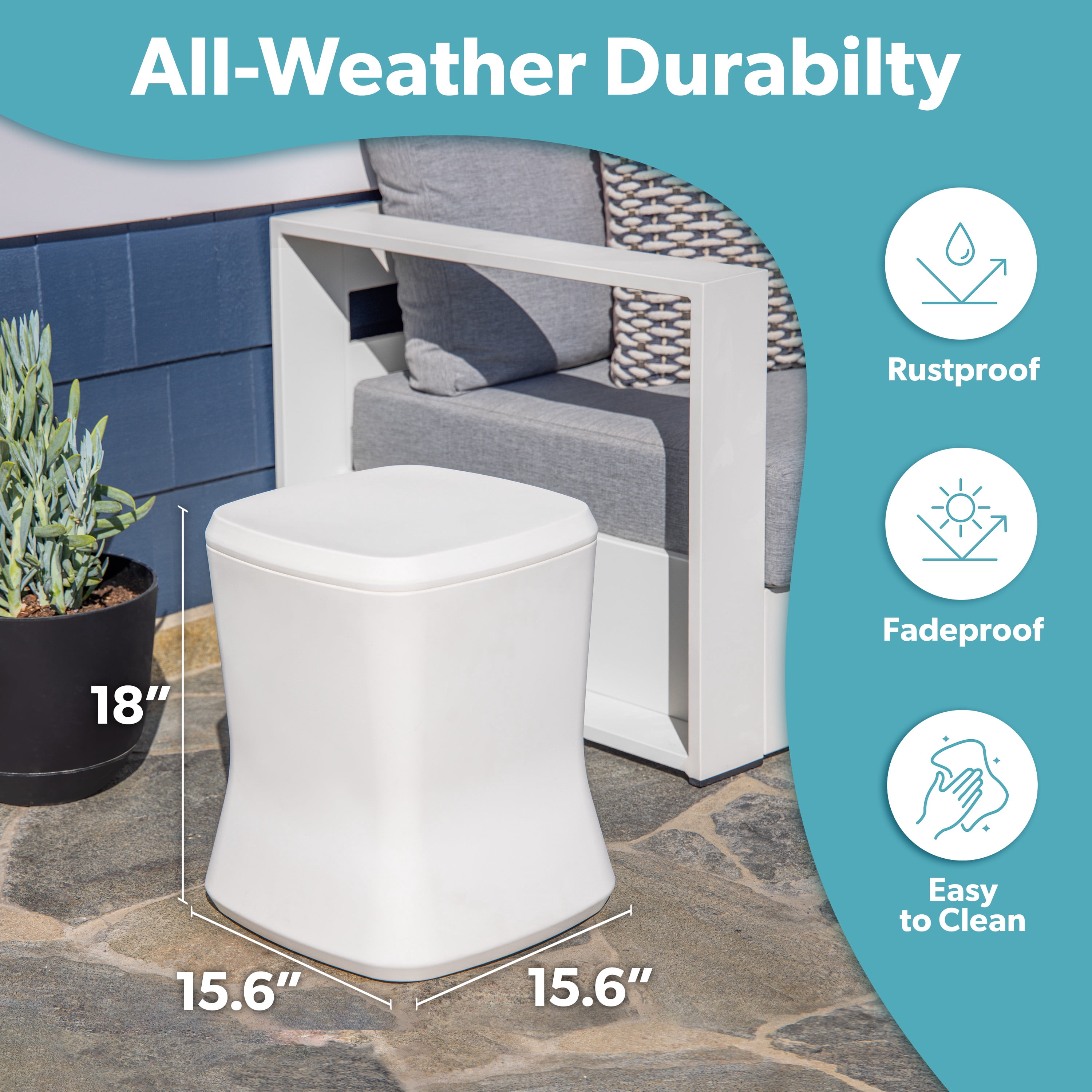 Coast Modern Outdoor Side Table Cooler - 2 in 1 Patio Decor Storage Table & Ice Chest - 25 QT - White