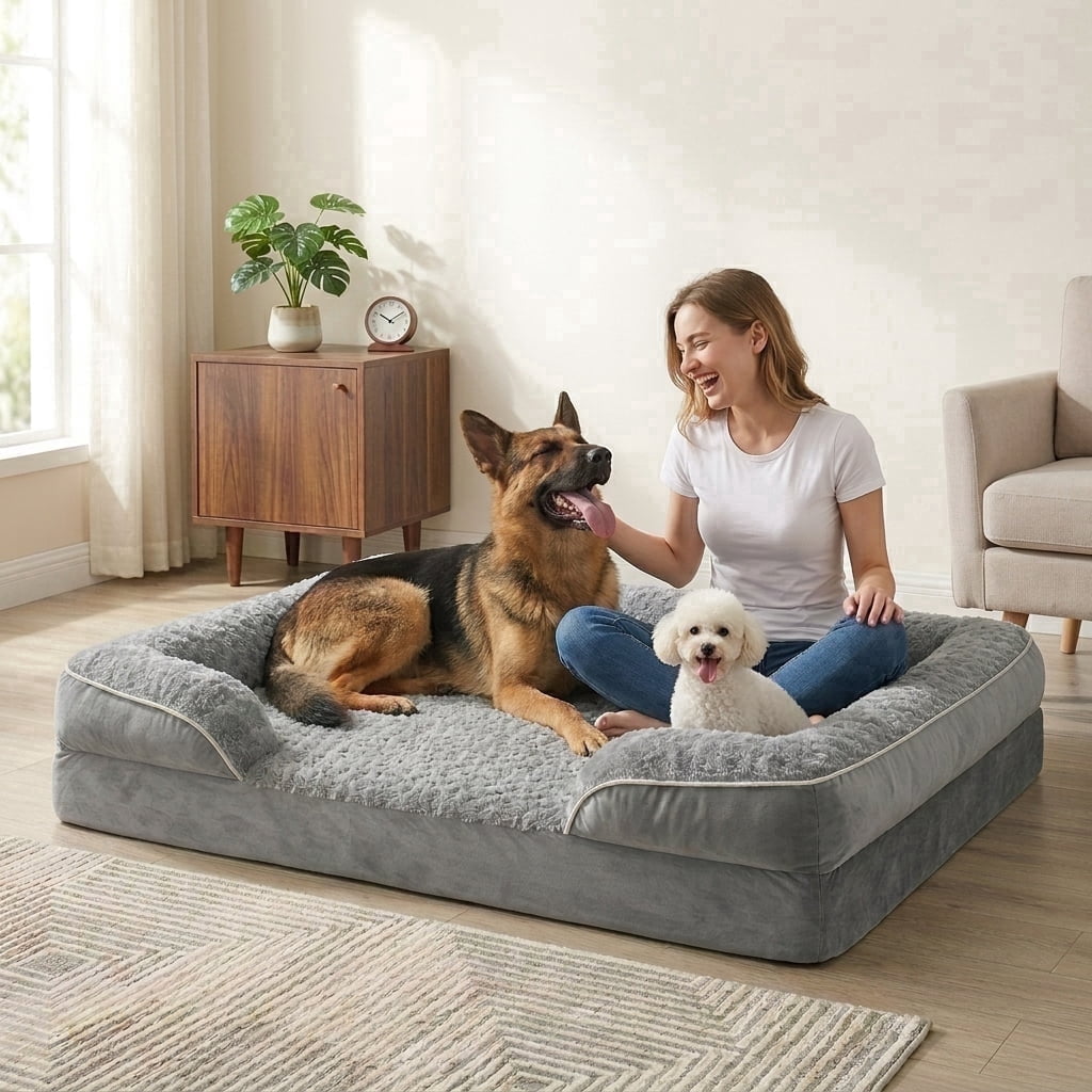BlissHaven XL 48"x35" Orthopedic Dog Bed for Extra Large Dogs, Waterproof Dog Couch Sofa Bed with Removable Washable Cover, Non-Slip, Gray