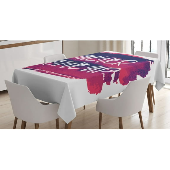Ambesonne Fitness Tablecloth Rectangular Table Cover, Brushstrokes with Words, 60"x84", Fuchsia Indigo White