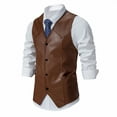 thumbnail image 6 of ZCFZJW Men's Leather Vest Casual Western Vest Jacket Lightweight Single-breasted V-Neck Slim Fit Suit Vest Waistcoat with Pocket #01-Coffee L, 6 of 9