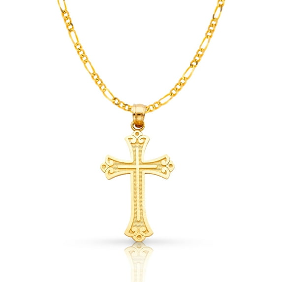Ioka-14K Yellow Gold Cross Pendant with 2.3mm Figaro 3+1 Chain Chain Necklace - 16"