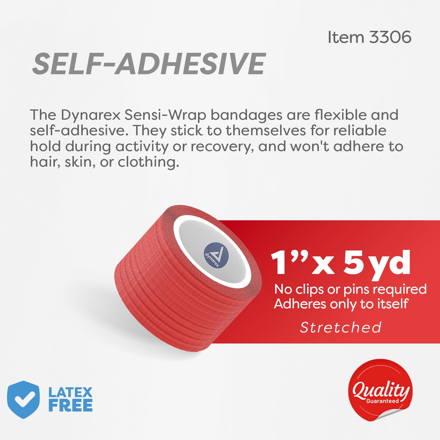 Dynarex Sensi-Wrap Self-Adhesive Bandages, 30-Pack, 1" x 5 yards, Red, Latex-Free, Colored Elastic Cohesive Athletic Tape, Tattoo Grip & Vet Wrap