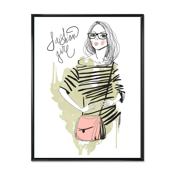 Designart 'Trendy Fashion Woman' Shabby Chic Framed Canvas Wall Art Print