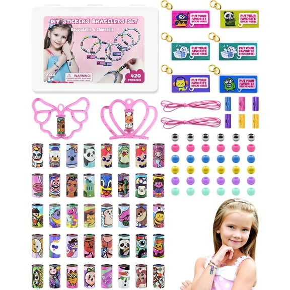 Sticker Roll Bracelet for Girls, DIY Jewelry Kit 420PCS Wearable and Shareable Stickers, Bracelet Necklace Making Kit for Kids Aged 3 