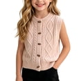 thumbnail image 2 of Xdegoge Girls Cable Knit Sweater Vest Sleeveless Button Down Cardigan Crewneck Waistcoat Fall Winter Warm Layering Tops for Kids Casual School Everyday Wear, 2 of 9