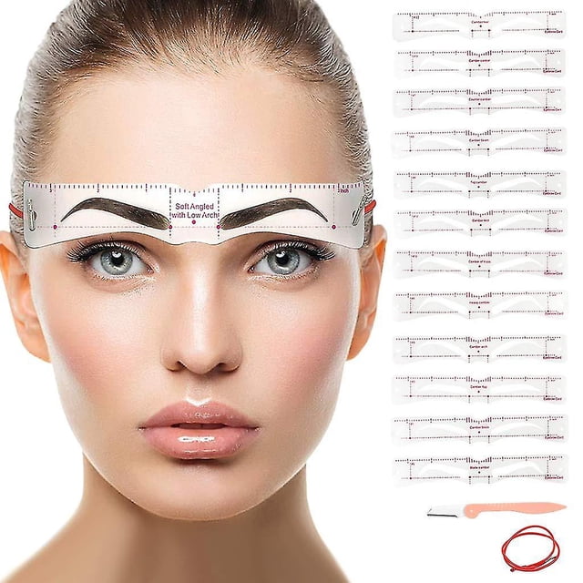 Plantillas para cejas, 12 estilos, plantilla reutilizable para dar forma a las cejas con correa para la cabeza y maquinilla de afeitar para cejas para mujeres