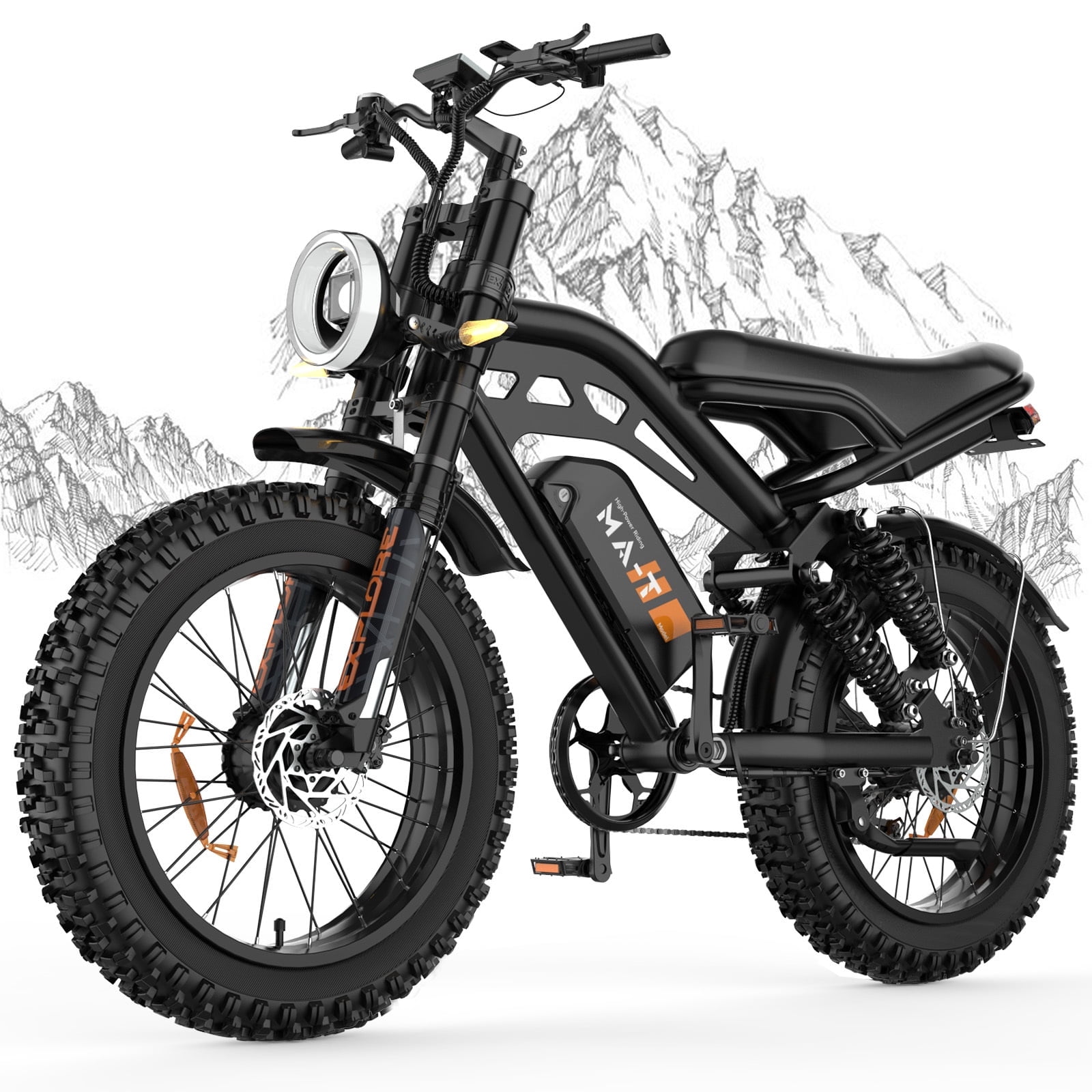 Dual Motors Electric Bike for Adults 20'', 1500W E-Mountain Bike 48V 15Ah UL2849 Removable Battery, Fat Tire Ebike up to 32MPH&60 Miles Range Off Road Hydraulic Disc Brake E-Bicycle