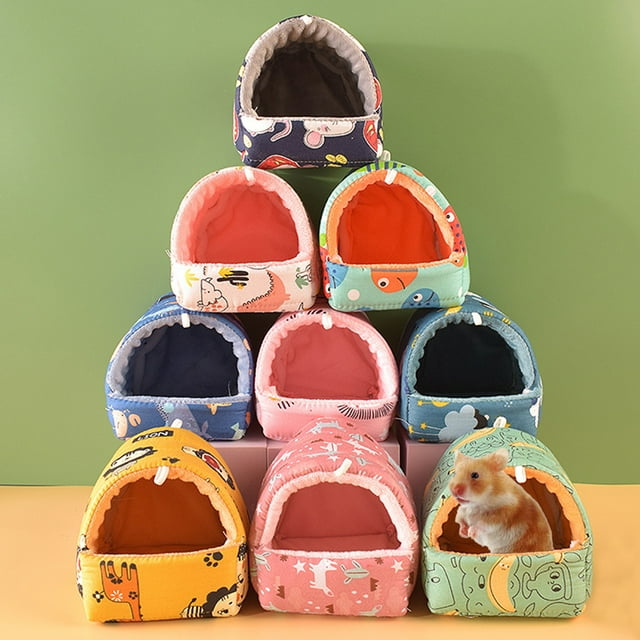 Flmtop Guinea Pig Nest Cartoon Pattern Pet Hideout Warm Small Animal Hamster Squirrel Bed House Cage Accessories