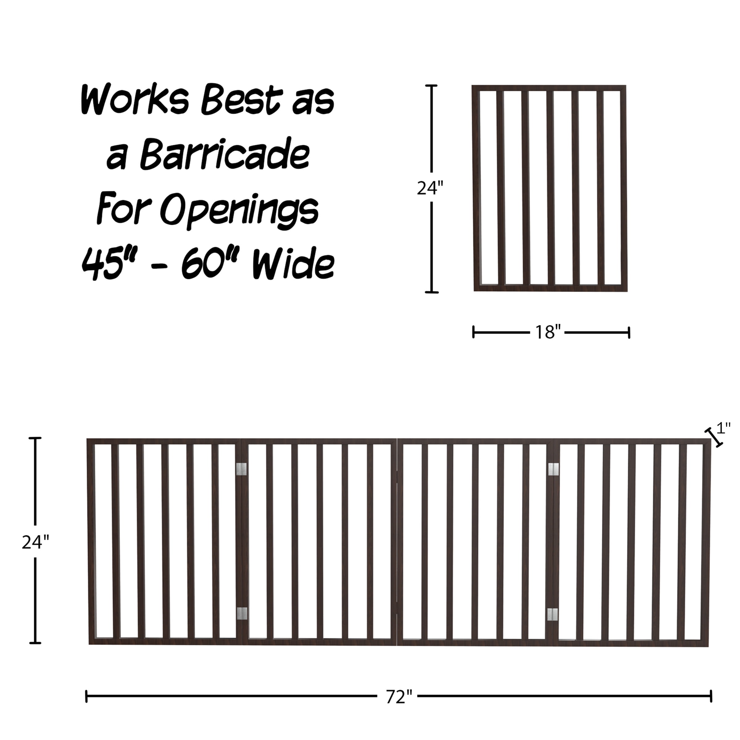 Pet Gate - 4-Panel 72x24 inch Indoor Foldable Wooden Dog & Cat Gate, Freestanding Accordion Safety Fence for Stairs, Hallways & Doorways, No Tools Required, Pet Barrier by PETMAKER (Brown)