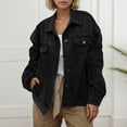thumbnail image 6 of Women Jackets Fall Jacket Women's Solid Color Fashion Denim Jacket With Collar Long Sleeve, 6 of 8